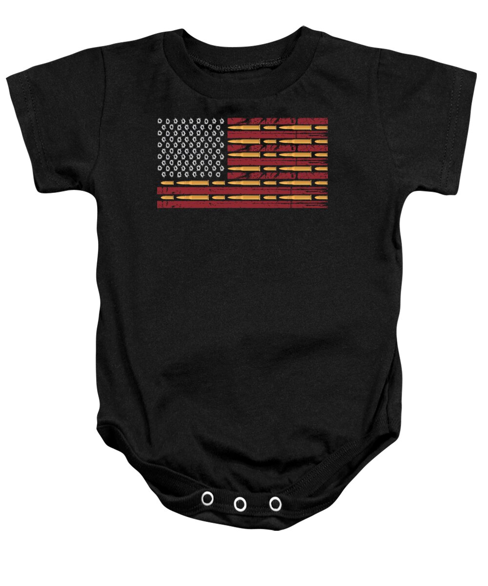 Rifle Baby Onesie featuring the digital art Gun American Flag USA by Michael S