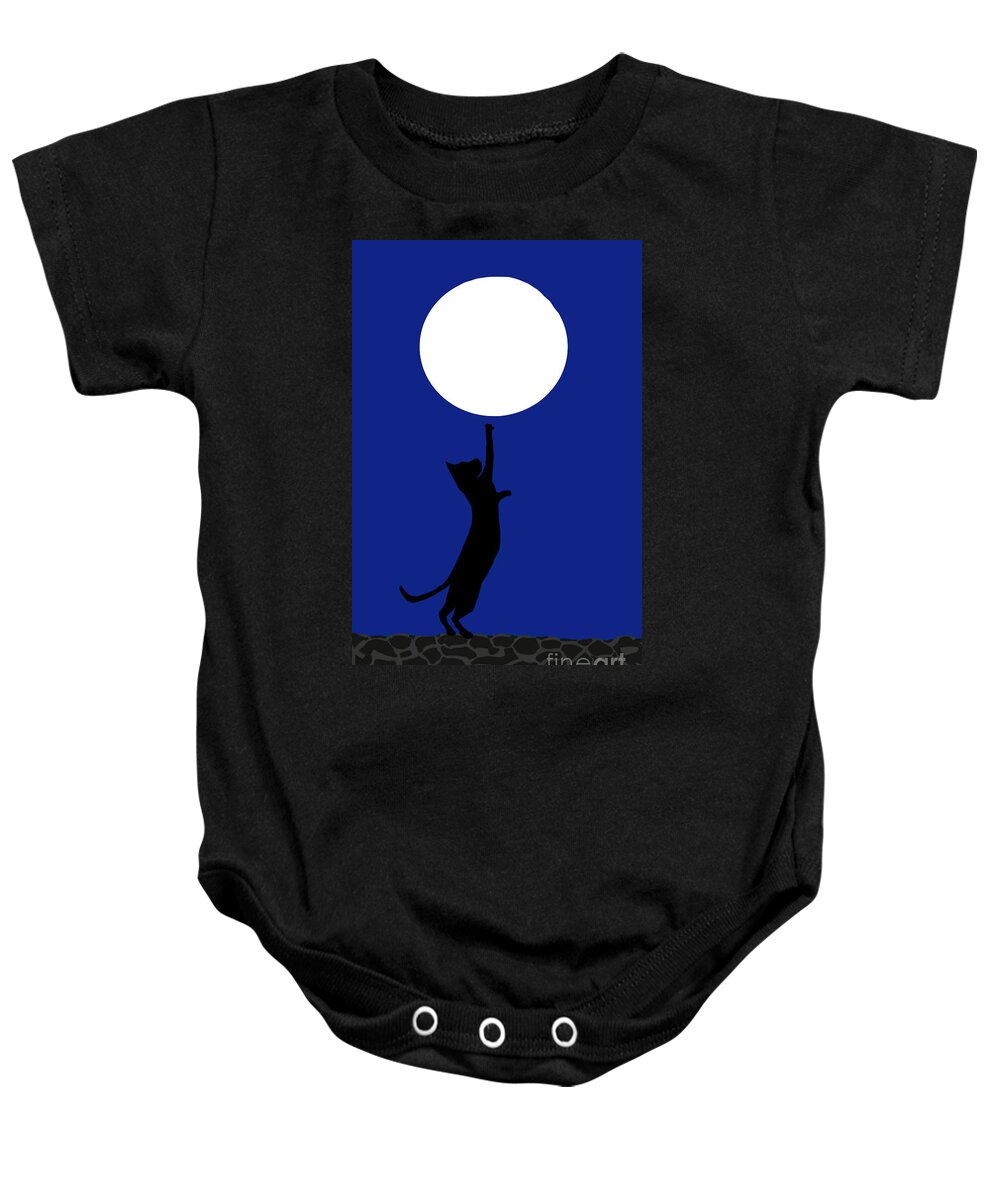 Black Cat Baby Onesie featuring the digital art Reaching for the moon by Elaine Hayward