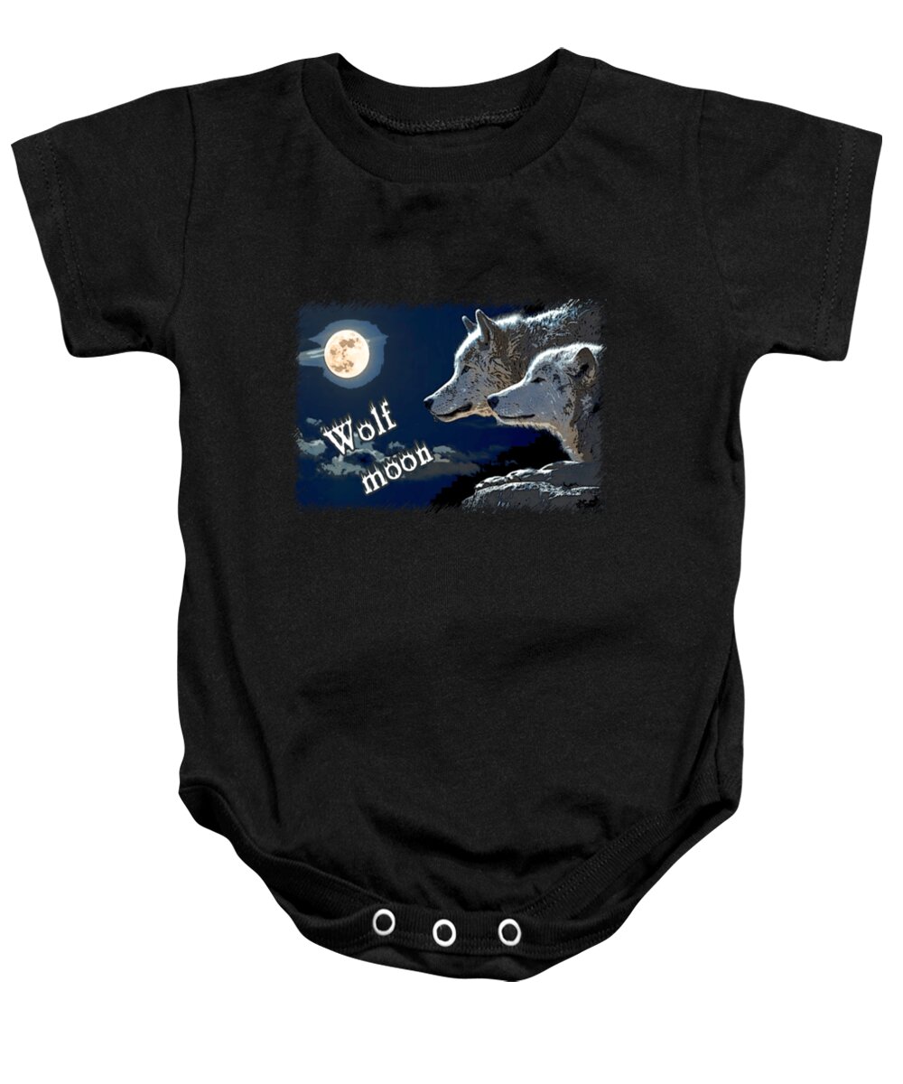 Wolf Baby Onesie featuring the digital art Wolf Moon #1 by Tinh Tran Le Thanh