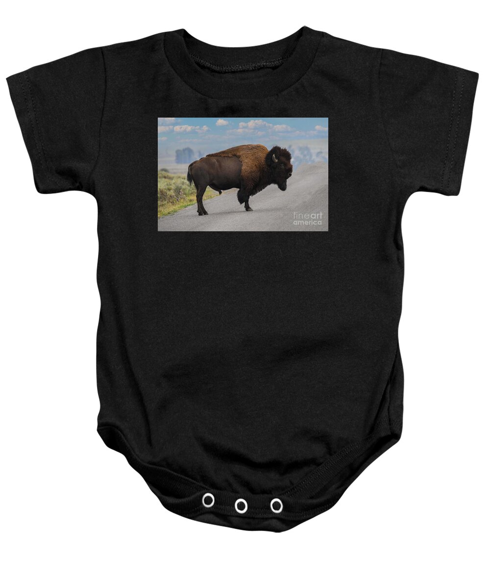 Yellowstone Bison Baby Onesie featuring the digital art Yellowstone Bison #1 by Tammy Keyes
