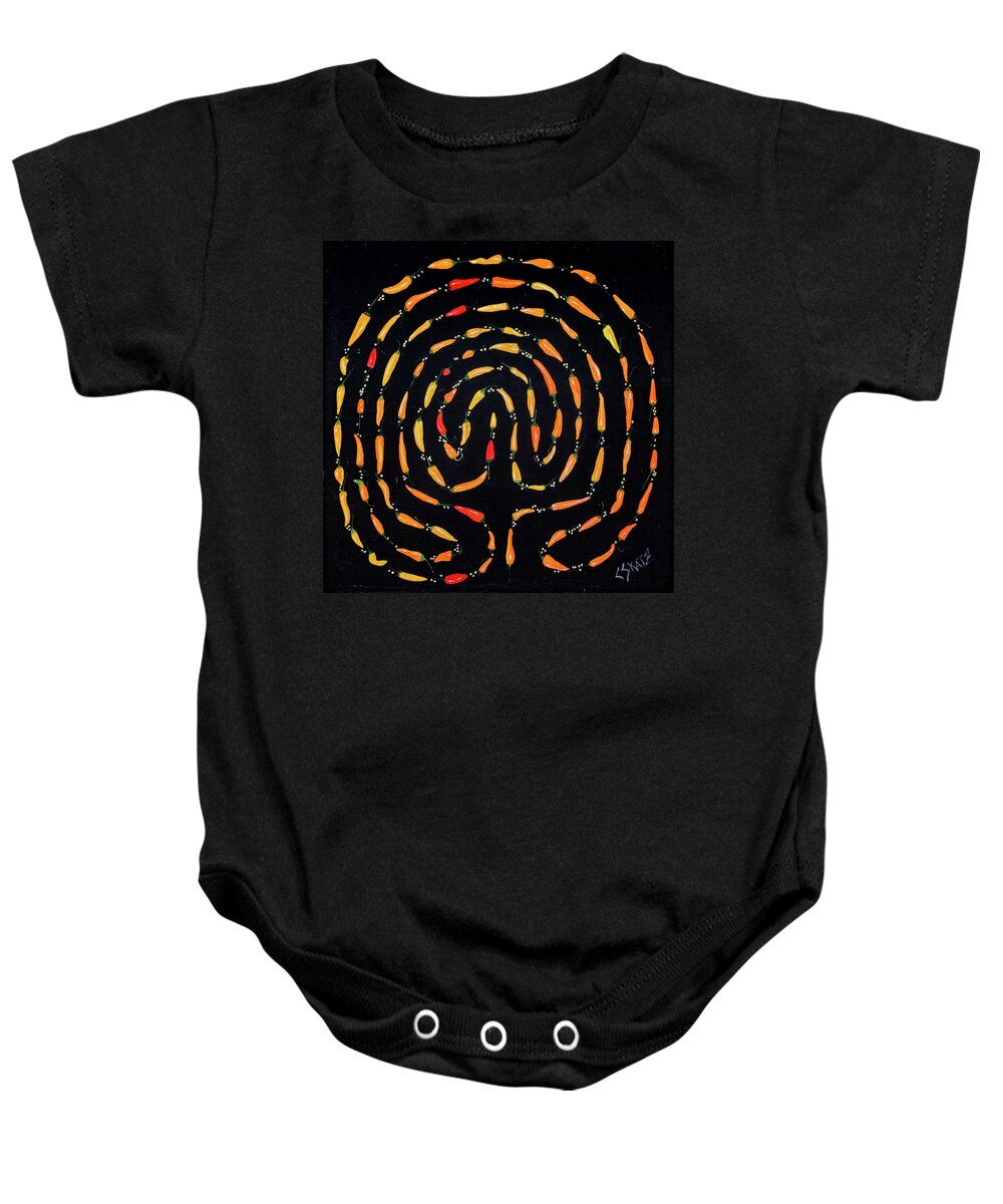 Chilis Baby Onesie featuring the painting 100 Chili Labyrinth by Cyndie Katz