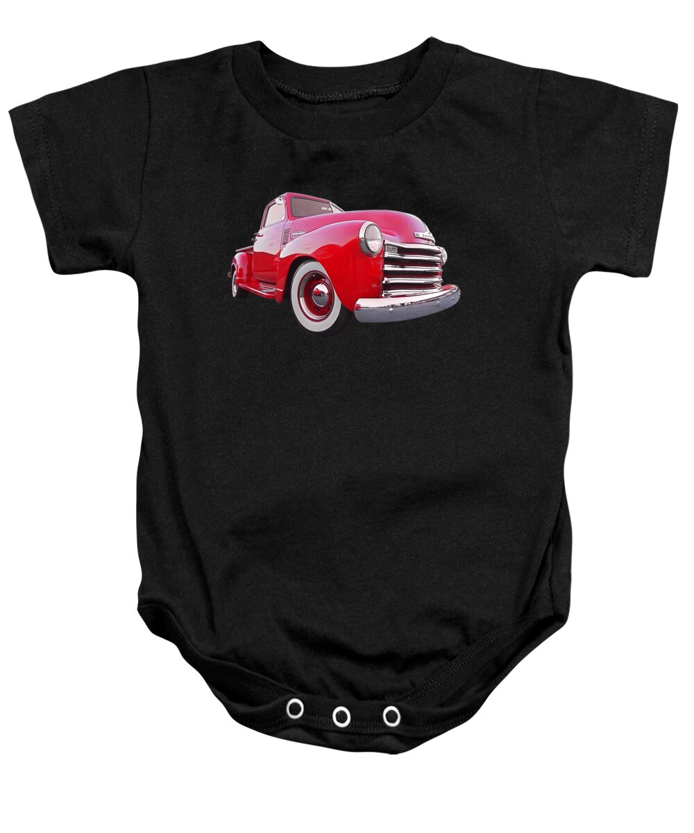 Chevrolet Truck Baby Onesie featuring the photograph 1950 Chevy Pick Up At Sunset by Gill Billington