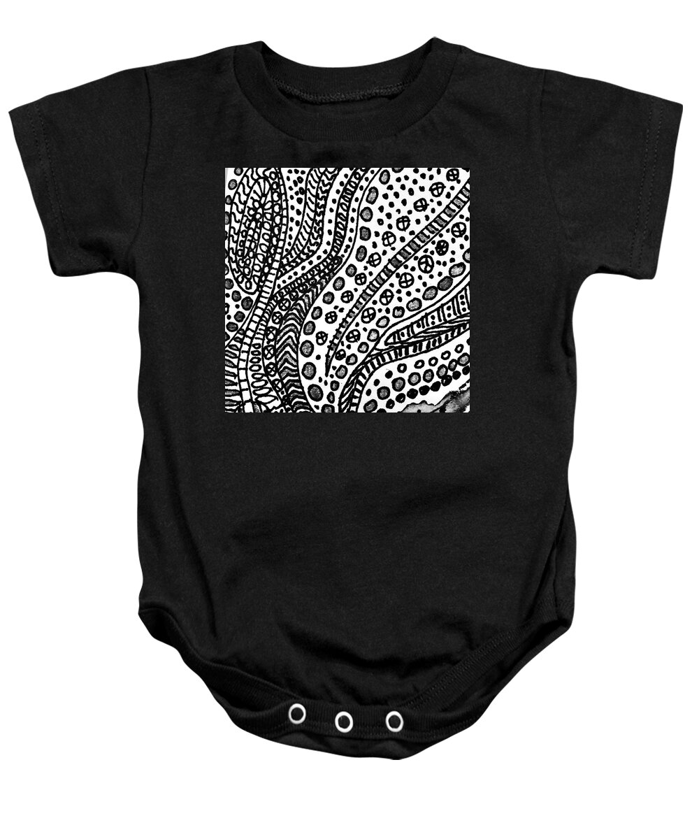 Drawing Baby Onesie featuring the drawing Abstract in Black ink drawing #2 by Cristina Stefan