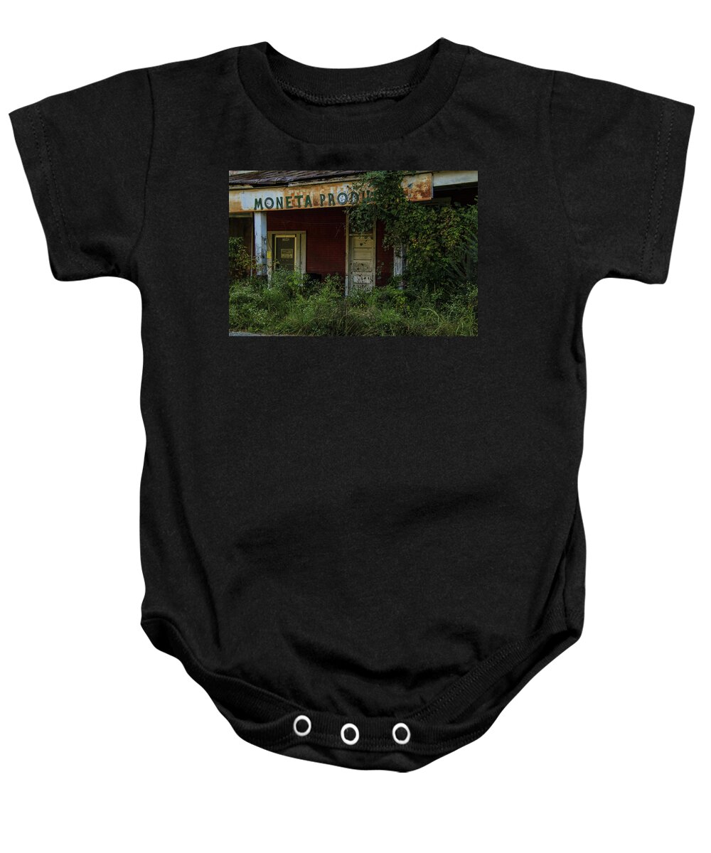 Abandoned Building Baby Onesie featuring the photograph Closed to Business #1 by Deb Beausoleil