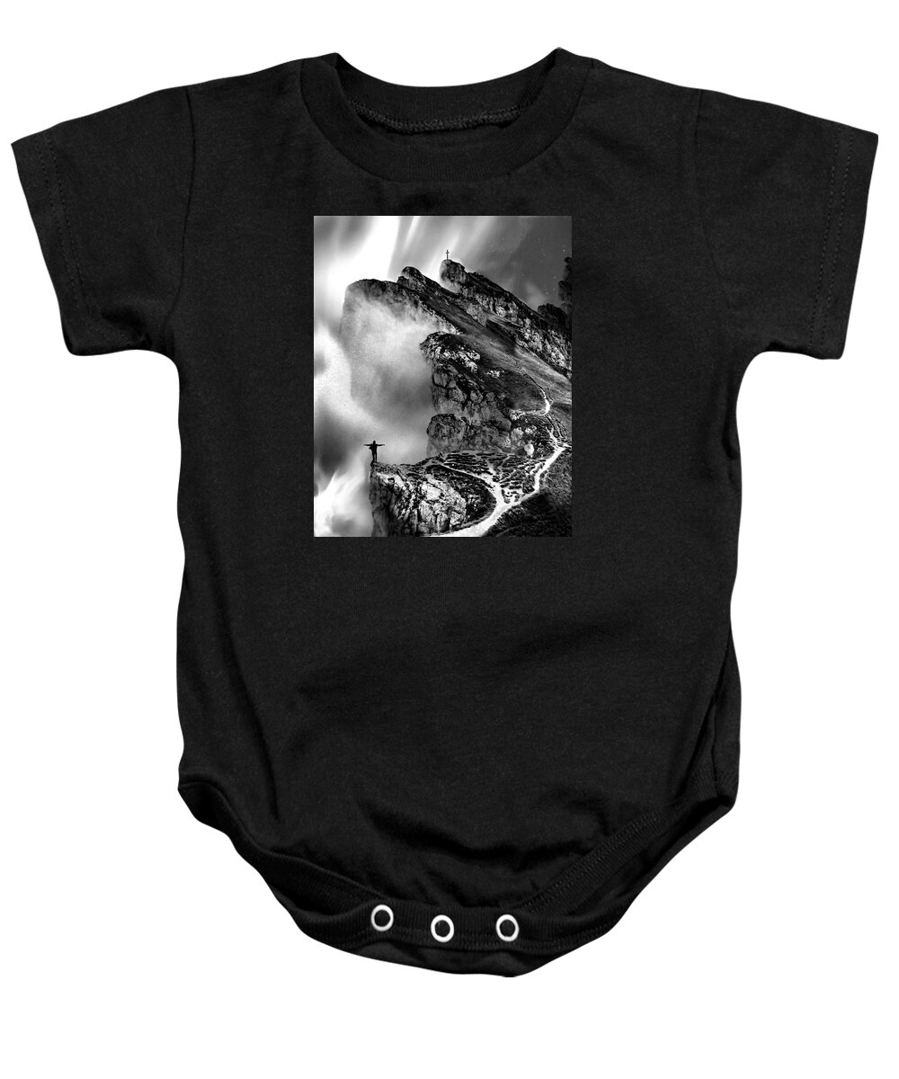 Fine Art Baby Onesie featuring the photograph 2 Crosses, 1 Path by Sofie Conte