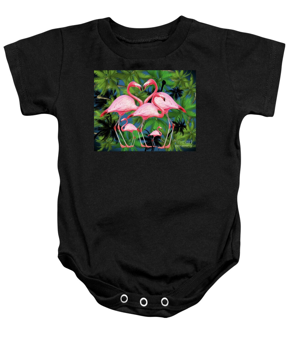 Summer Baby Onesie featuring the digital art Flamingo #1 by Mark Ashkenazi