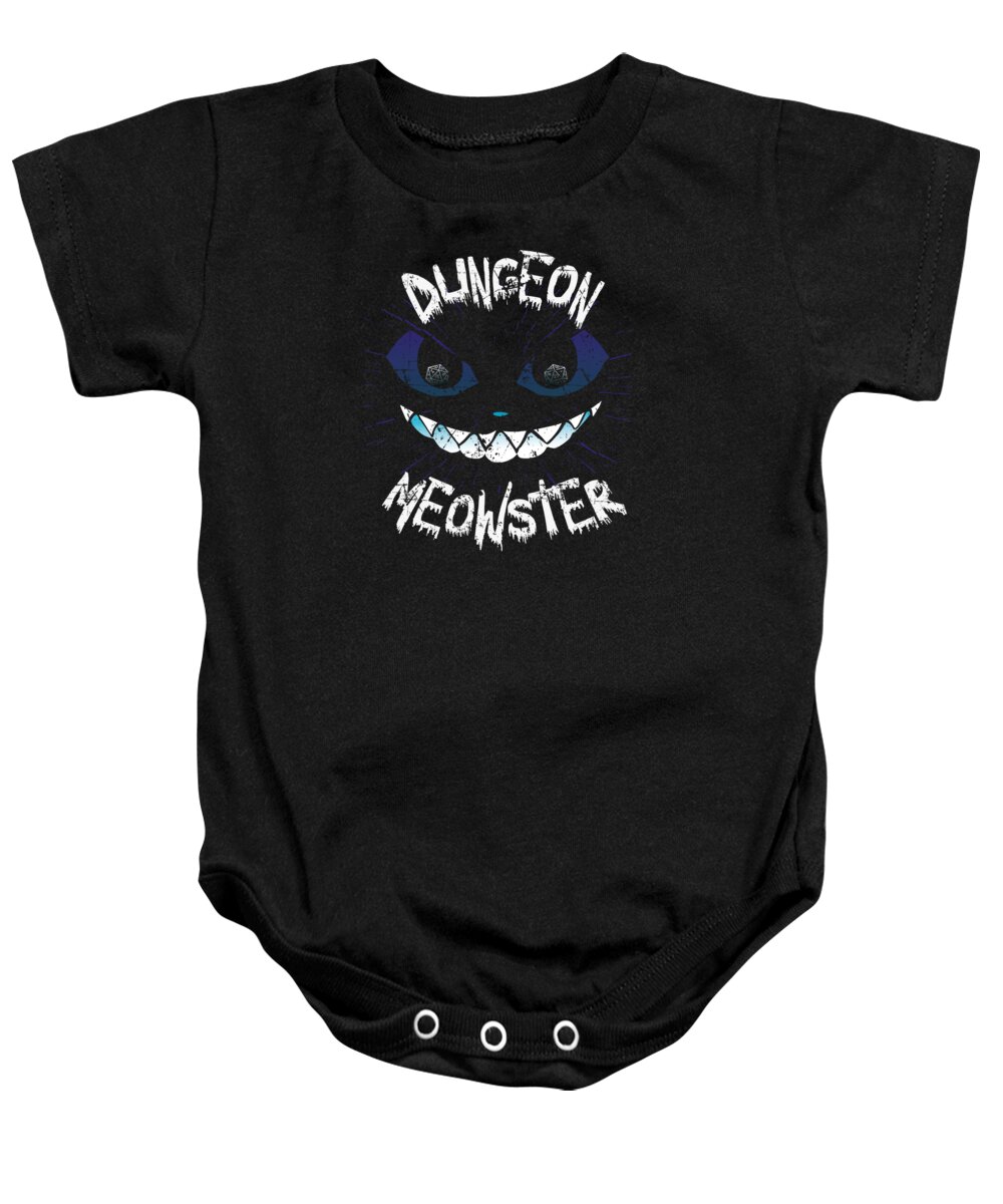 Dnd Baby Onesie featuring the digital art funny RPG DnD Dungeon Meowster cat #2 by Toms Tee Store