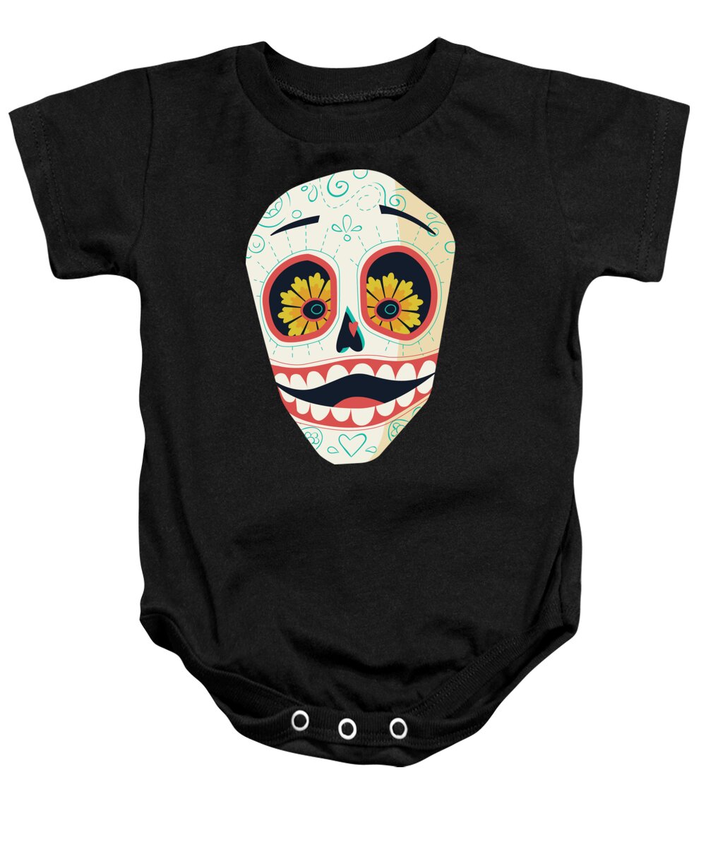 Halloween Baby Onesie featuring the digital art Halloween Floral Mexican Sugar Skull #2 by Jacob Zelazny