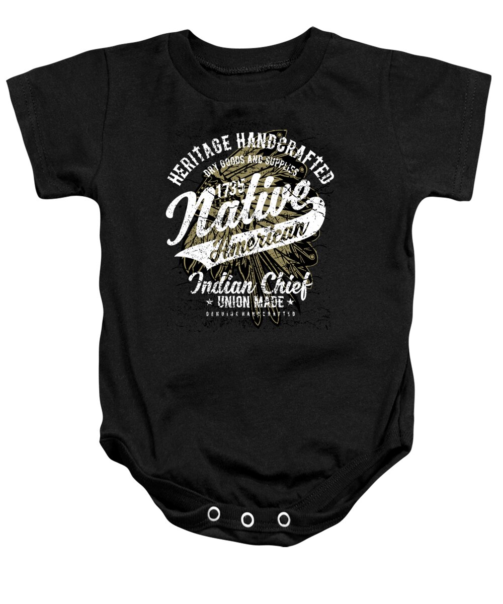 Distressed Baby Onesie featuring the digital art Native American Indian Chief #2 by Jacob Zelazny