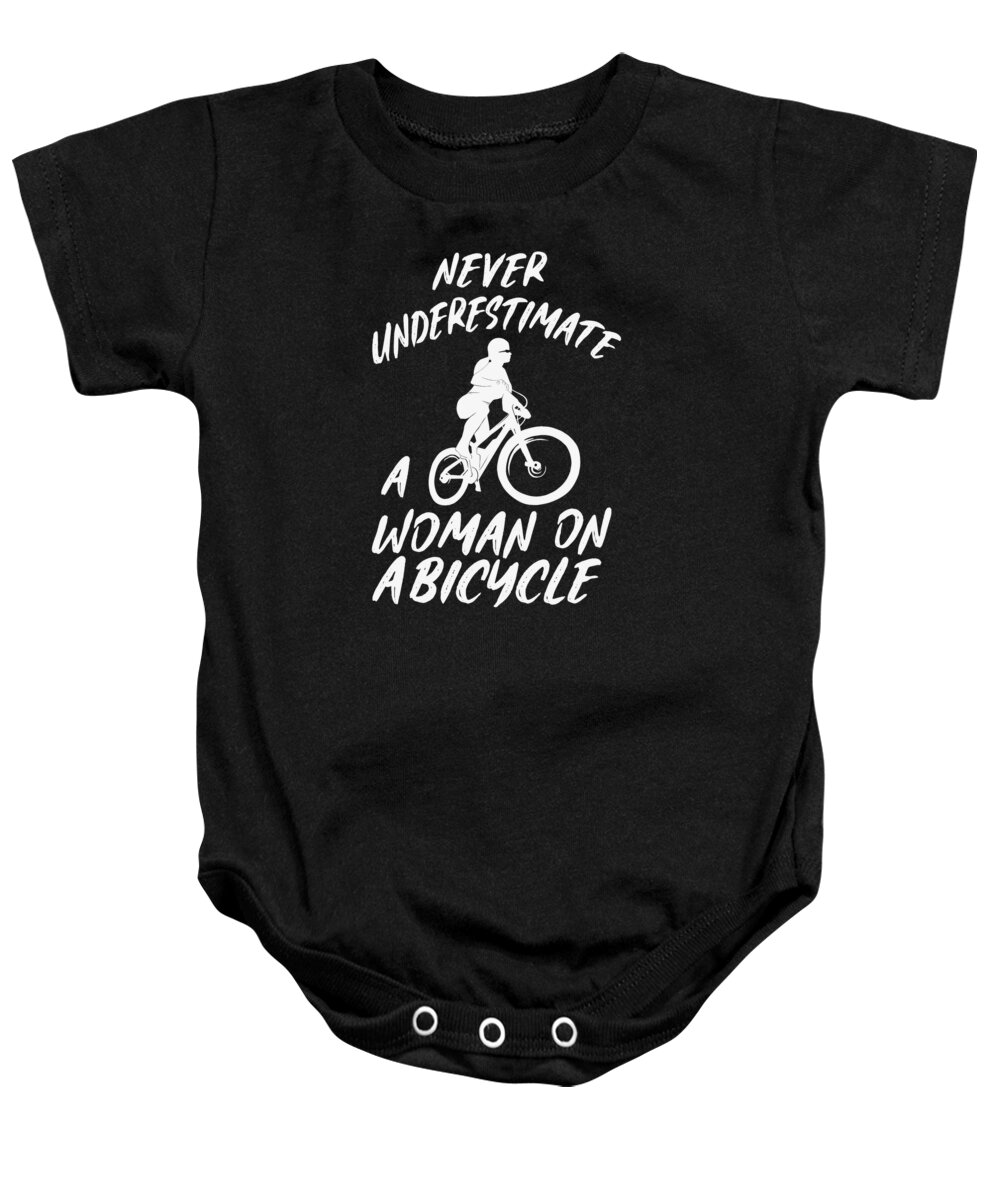 Woman On Bicycle Baby Onesie featuring the digital art Woman Bicycle E-bike Mouantainbike Cycologist bike #2 by Toms Tee Store