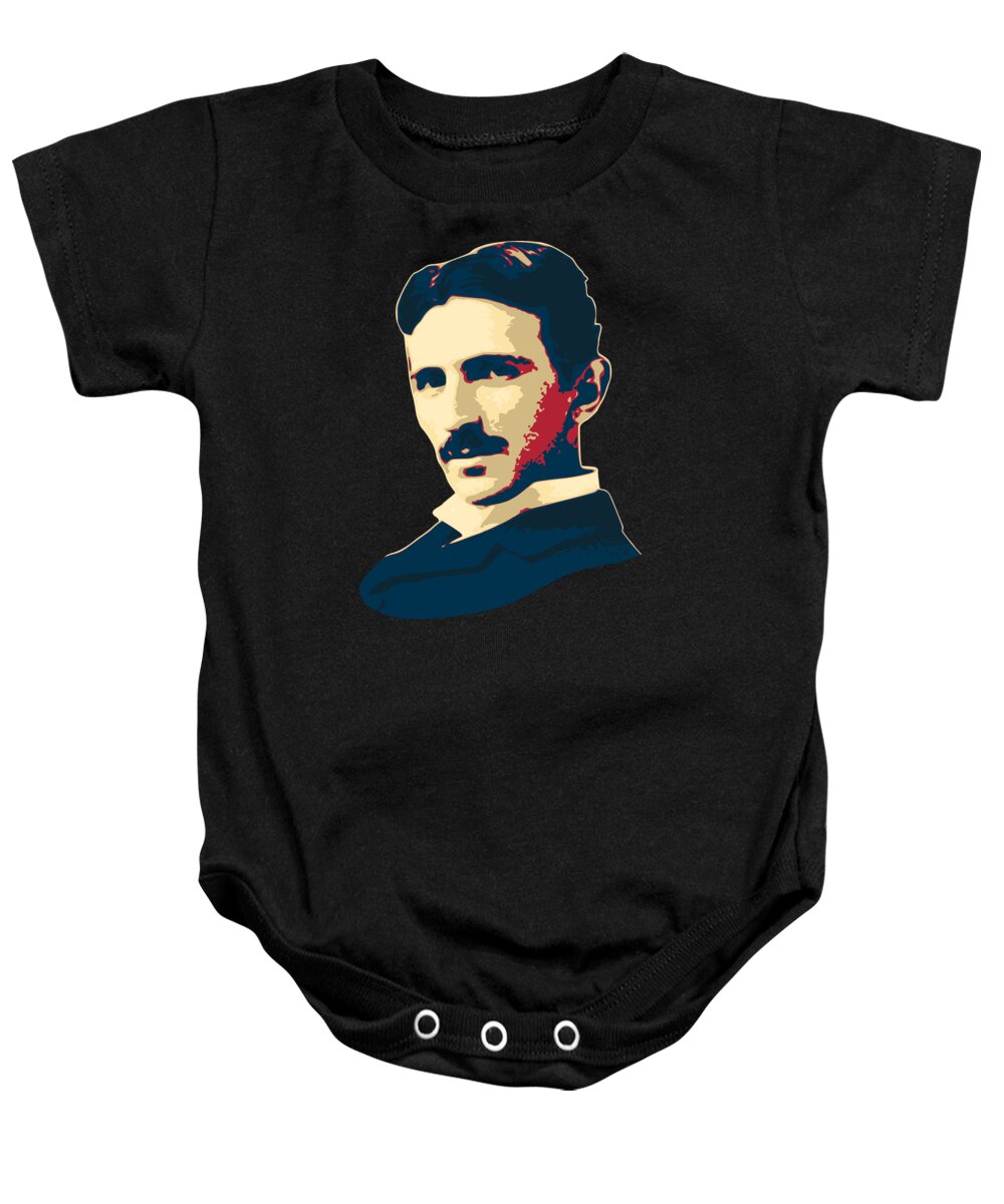 Nikola Baby Onesie featuring the digital art Nikola Tesla by Megan Miller