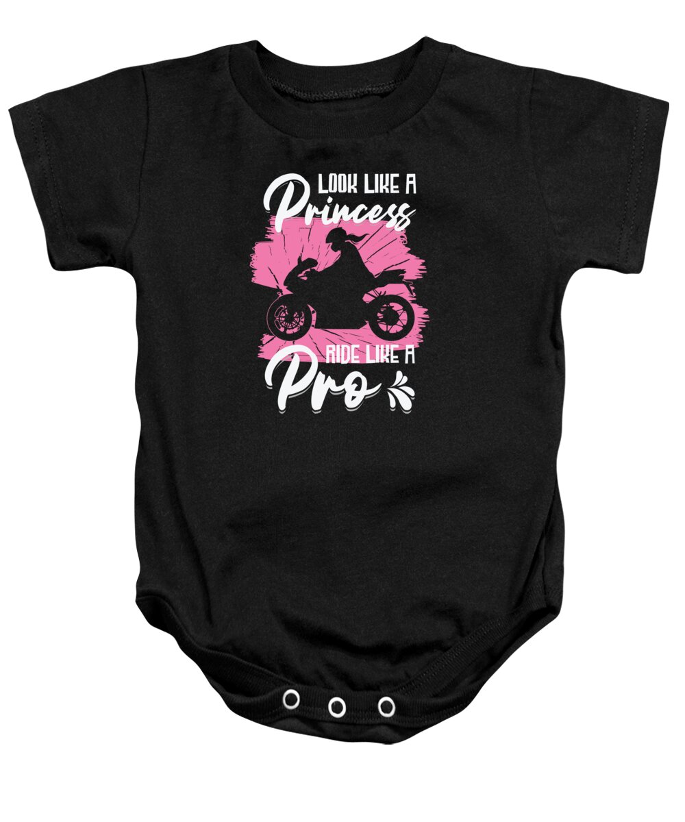 Princess Baby Onesie featuring the digital art Princess Riding Pro Biker Motorcycles #3 by Toms Tee Store