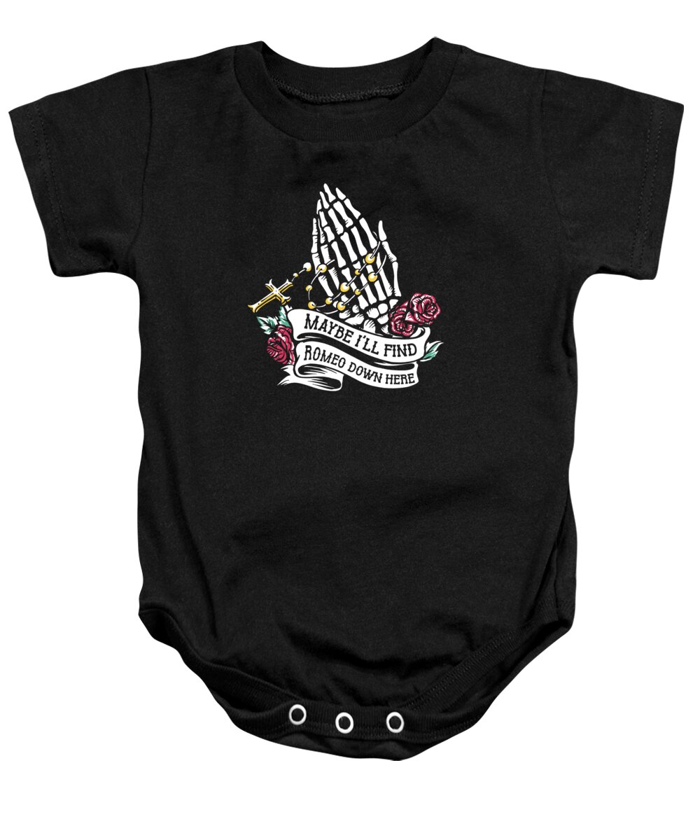 Gothic Roses Baby Onesie featuring the digital art Romeo Gothic Bones Skeleton Roses Death Grave Aesthetic Dark #3 by Toms Tee Store