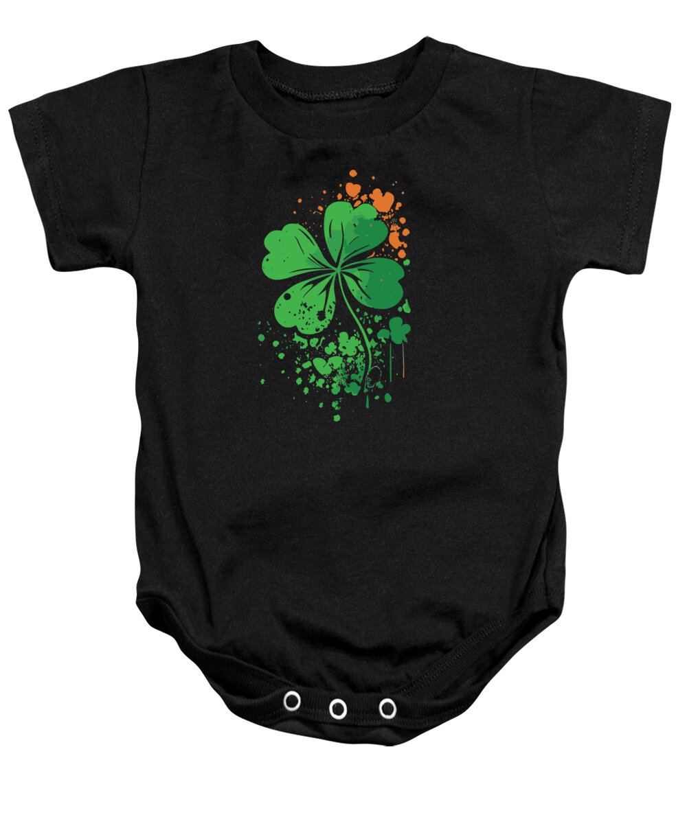 Cool Baby Onesie featuring the digital art 4 Leaf Clover St Patricks Day Paint Splatter by Flippin Sweet Gear