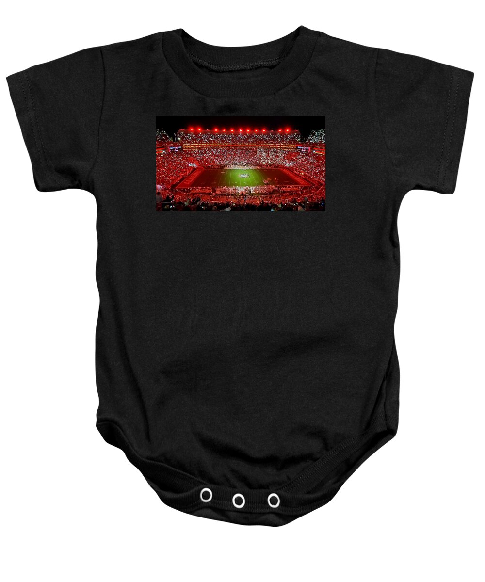 Gameday Baby Onesie featuring the photograph Night Panorama Bryant-Denny Stadium #6 by Kenny Glover