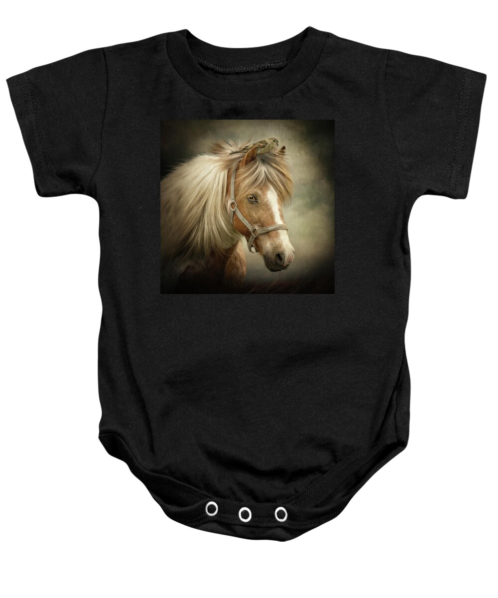 Icelandic Horse Baby Onesie featuring the digital art A Place to Hide by Maggy Pease