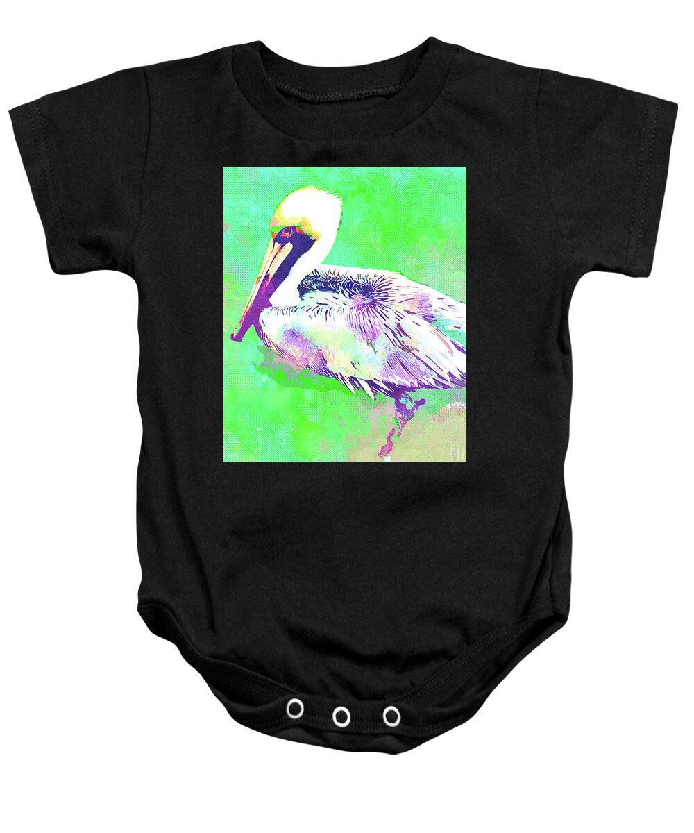 Florida Baby Onesie featuring the mixed media Abstract Watercolor - Florida Pelican by Chris Andruskiewicz