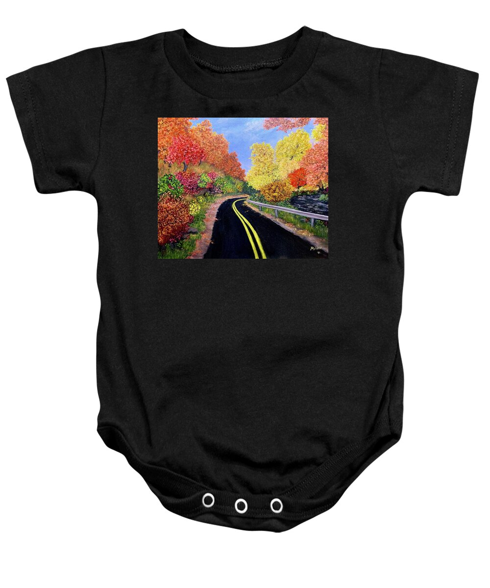  Baby Onesie featuring the painting Adirondack Country Road by Peggy Miller