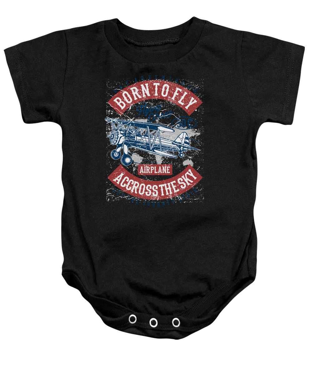 Distressed Baby Onesie featuring the digital art Airplane Born To Fly Across The Sky by Jacob Zelazny