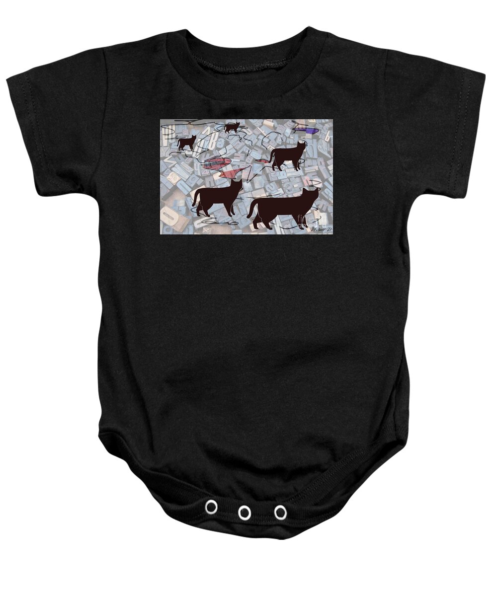 Cats Baby Onesie featuring the digital art Alley Cats by Denise F Fulmer