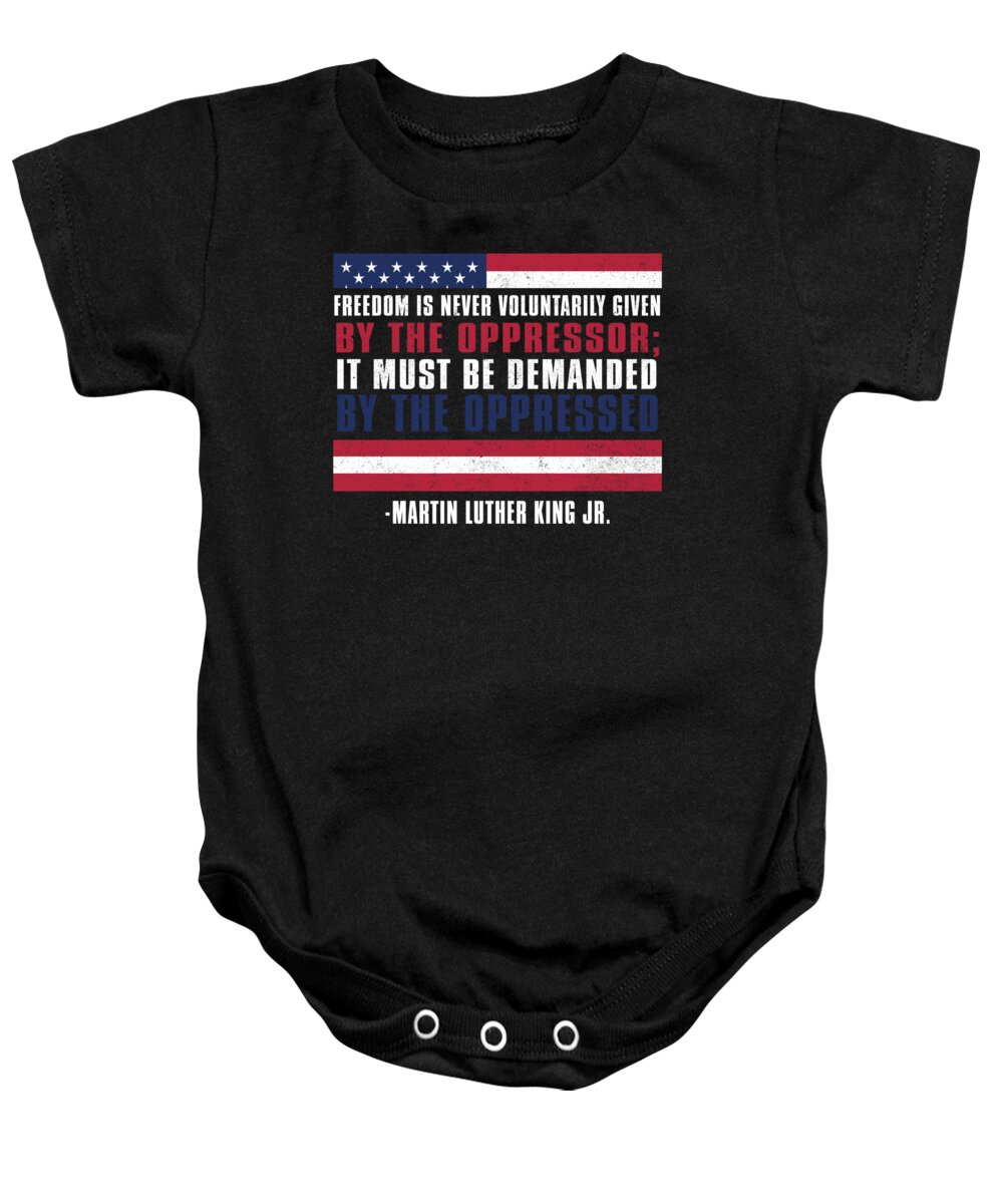 Equal Rights Baby Onesie featuring the digital art American Flag MLK Quote Equal Rights by Jacob Zelazny
