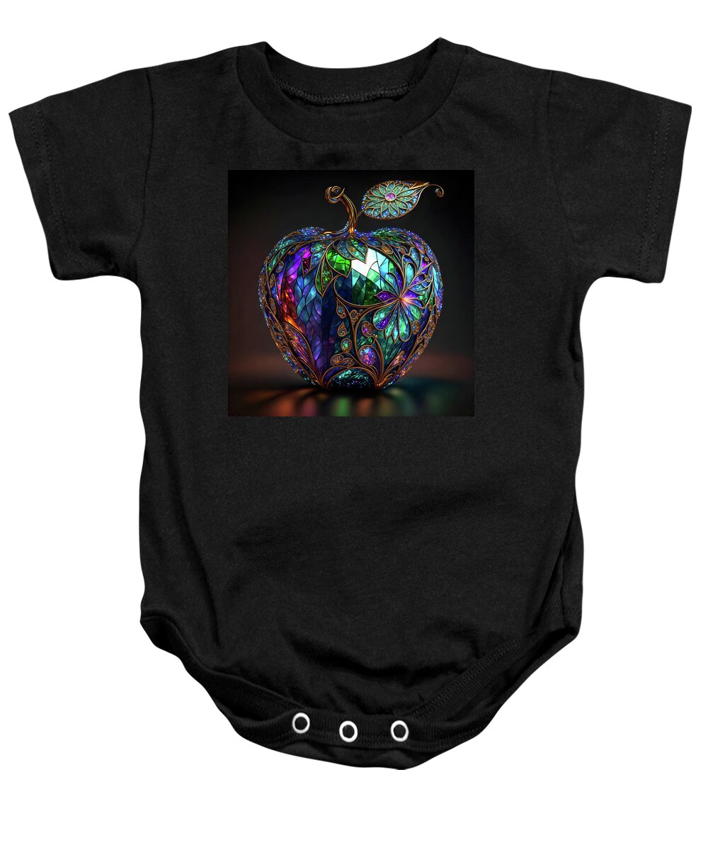 Apples Baby Onesie featuring the digital art An Apple a Day - Stained Glass by Peggy Collins