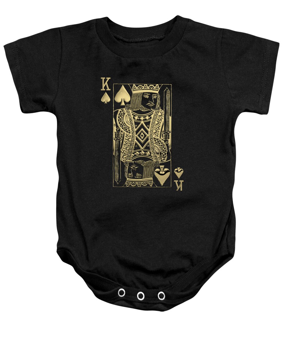 'gamble' Collection By Serge Averbukh Baby Onesie featuring the digital art King of Spades in Gold on Black  by Serge Averbukh