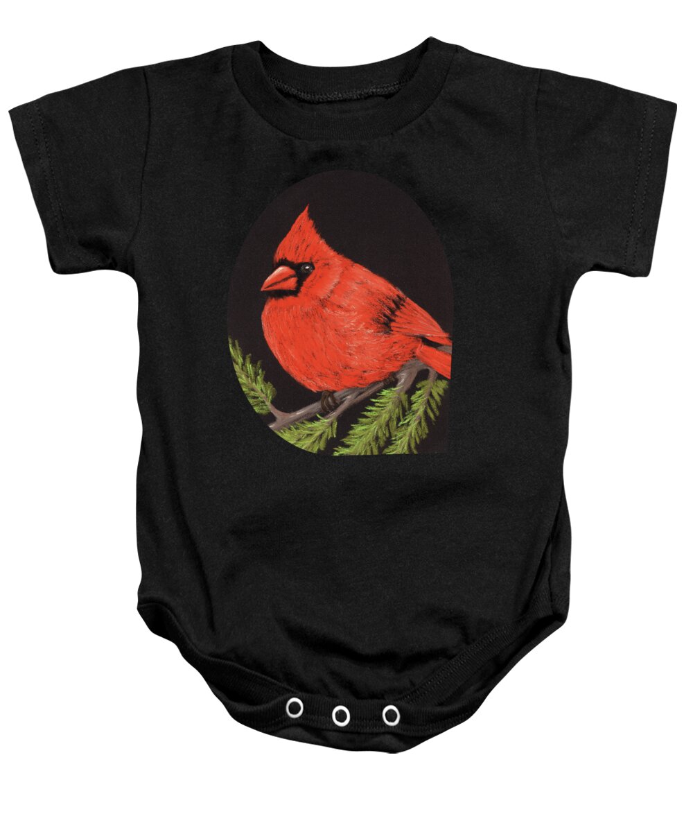 Cardinal Baby Onesie featuring the painting Red Cardinal by Anastasiya Malakhova