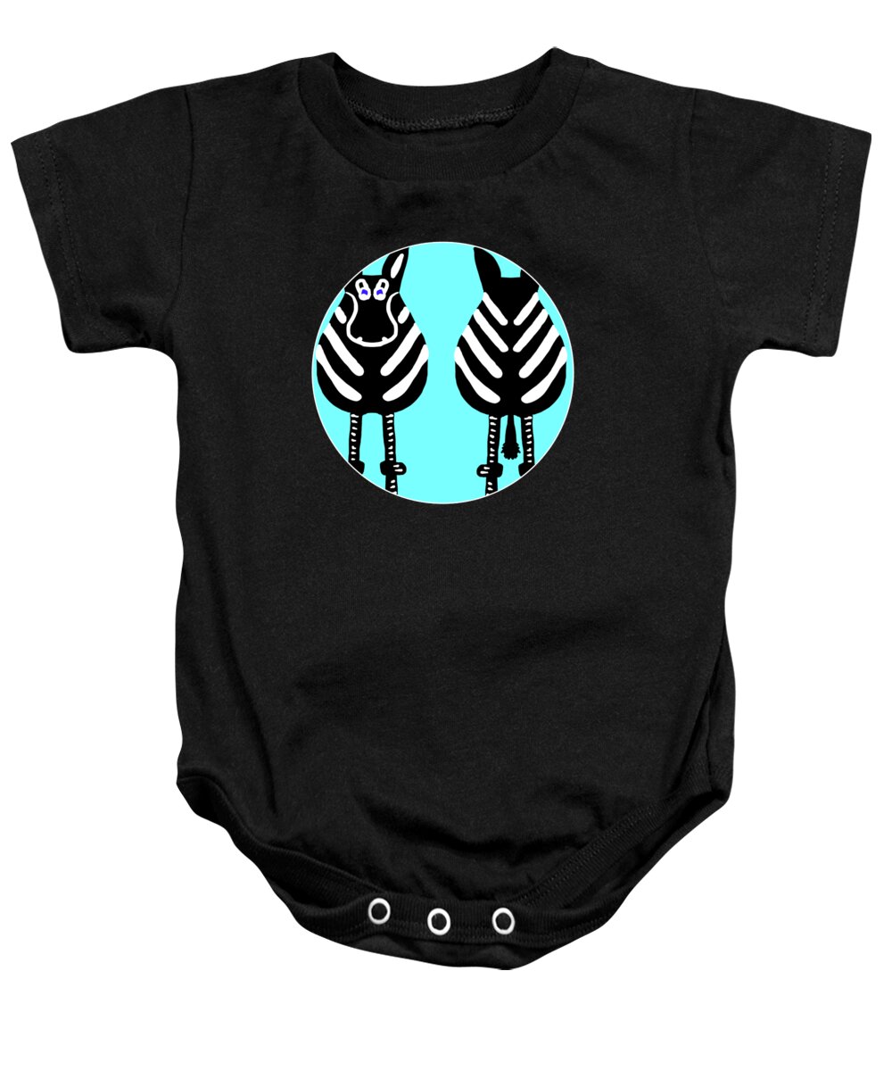 Zebra Baby Onesie featuring the painting Zebra Whimsy Both Ends by Barefoot Bodeez Art
