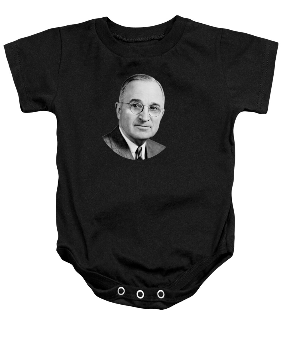 President Truman Baby Onesie featuring the photograph Harry Truman - 33rd President of the United States by War Is Hell Store