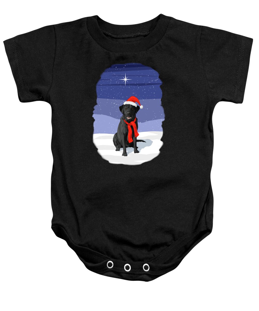 Dogs Baby Onesie featuring the digital art Christmas Dog Black Labrador Retriever by Crista Forest