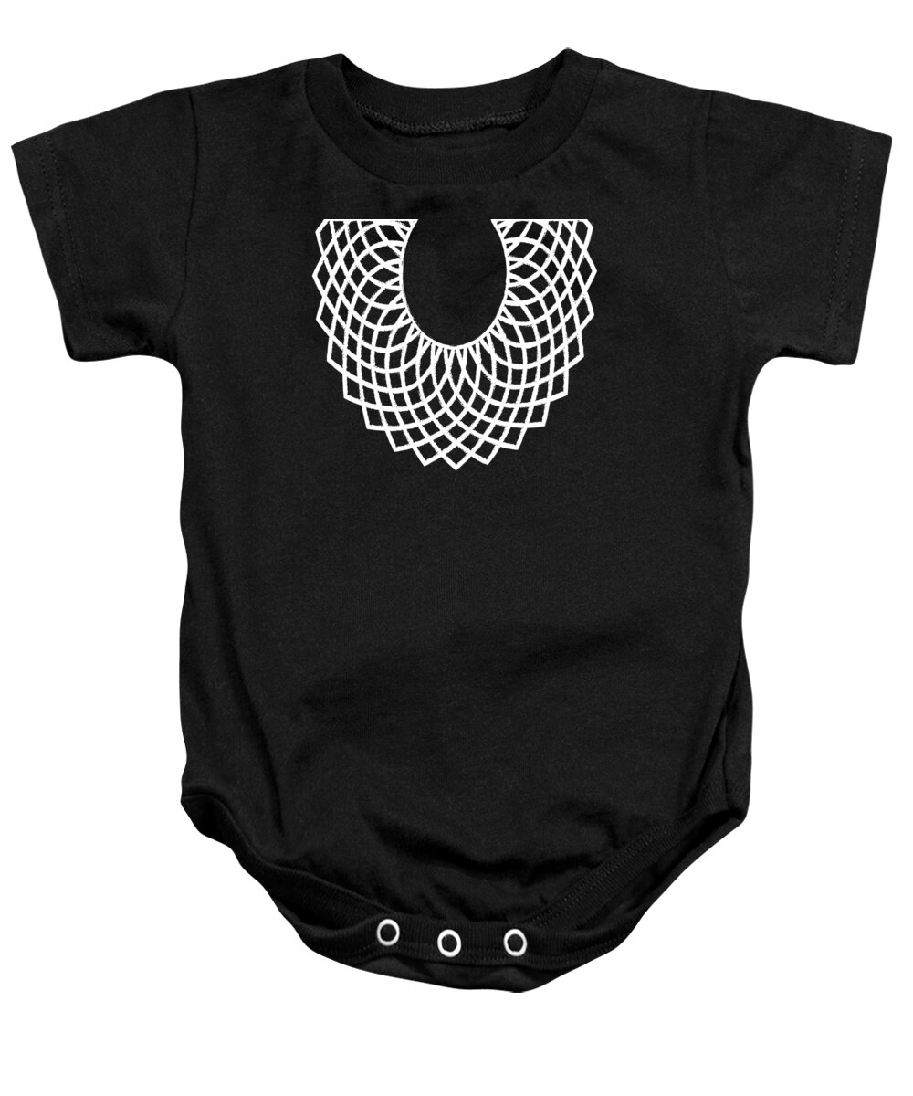 Dissent Collar Baby Onesie featuring the digital art Dissent collar, RBG poster, RUTH BADER GINSBURG by Svitlana Ostrovska and Olena Mishina