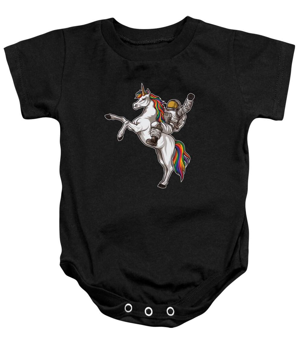 Spaceman Baby Onesie featuring the digital art Astronaut Rides a Unicorn Mythical Spaceman by Mister Tee