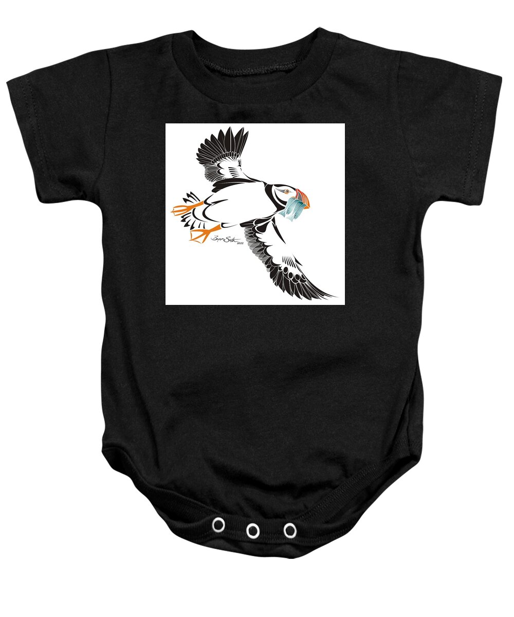 Puffin Baby Onesie featuring the digital art Atlantic Puffin by Bryan Smith