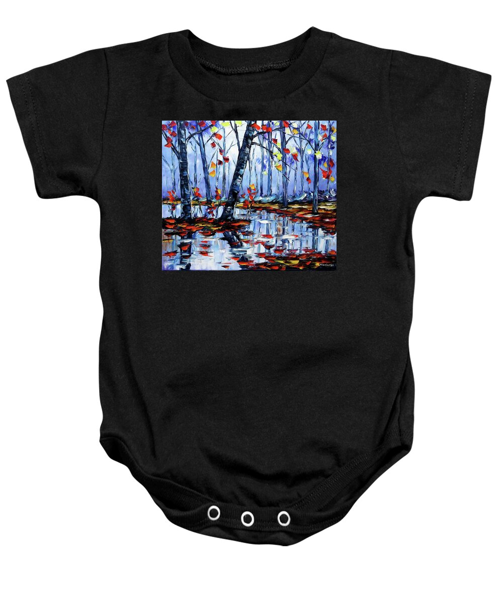 Golden Autumn Baby Onesie featuring the painting Autumn By The River by Mirek Kuzniar