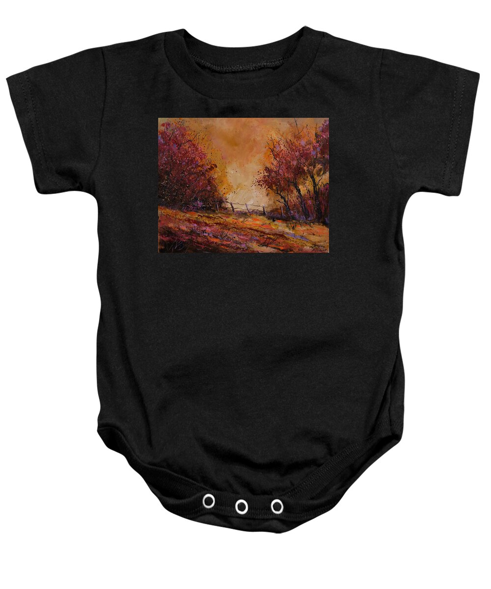 Landscape Baby Onesie featuring the painting Autumn light by Pol Ledent