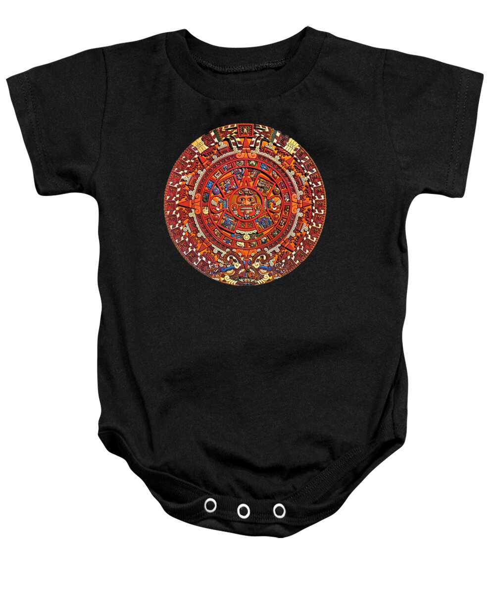 Aztec Baby Onesie featuring the painting Aztec Calendar by Unkown