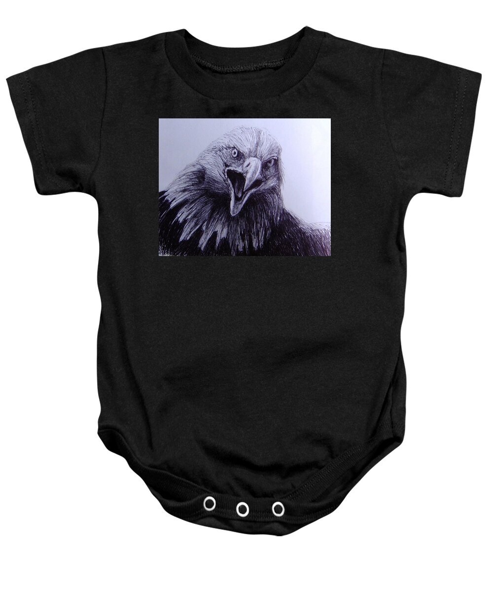 Bald Eagle Baby Onesie featuring the drawing Bald Eagle Sketch by Rick Hansen