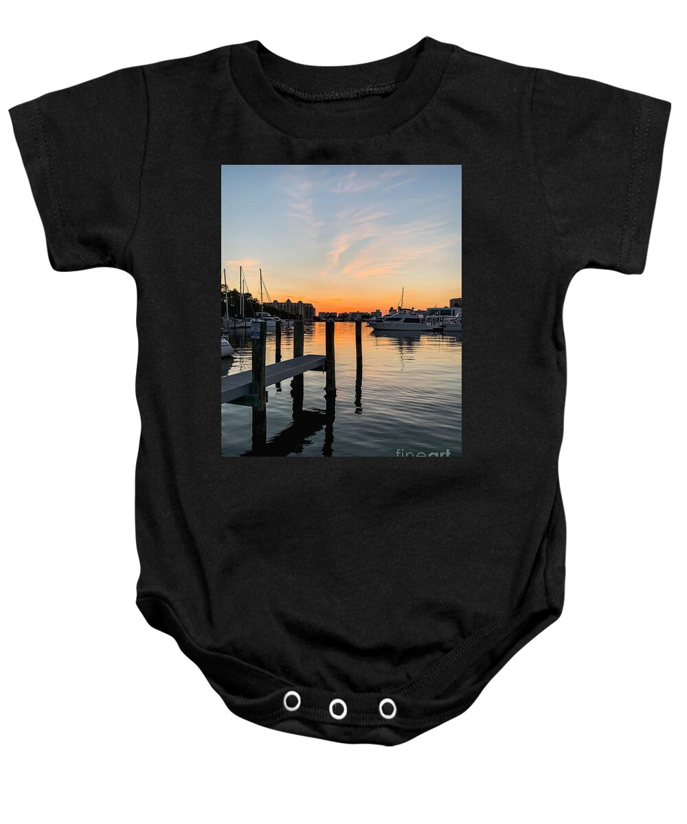Bayfront Baby Onesie featuring the photograph Bayfront Park Marina Sunset by Gary F Richards