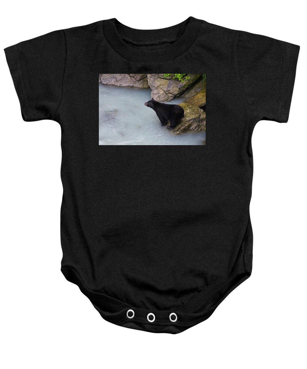 Bear Baby Onesie featuring the photograph Bearly Fishing II by Steph Gabler