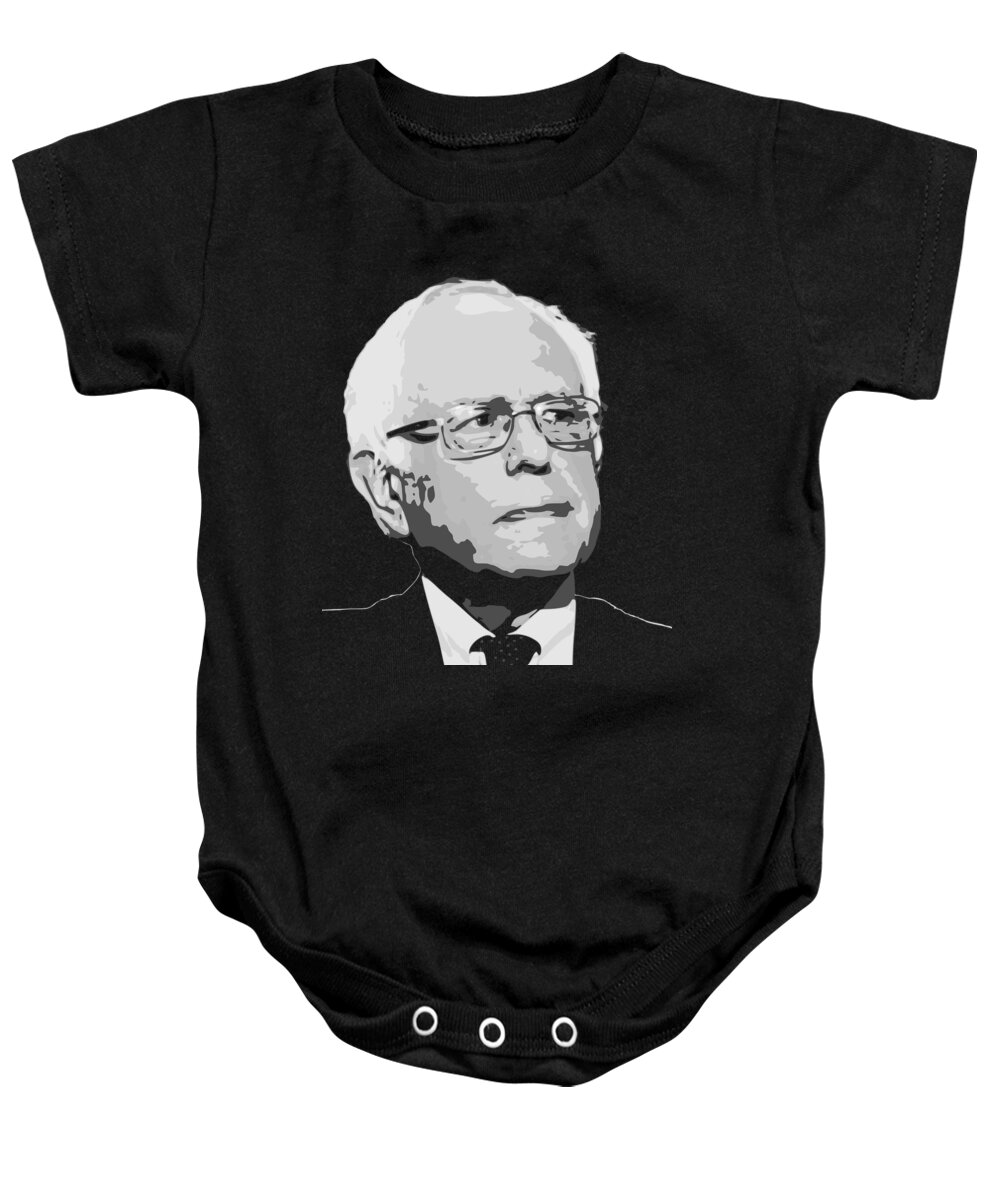Bernie Baby Onesie featuring the digital art Bernie Sanders Black and White by Megan Miller
