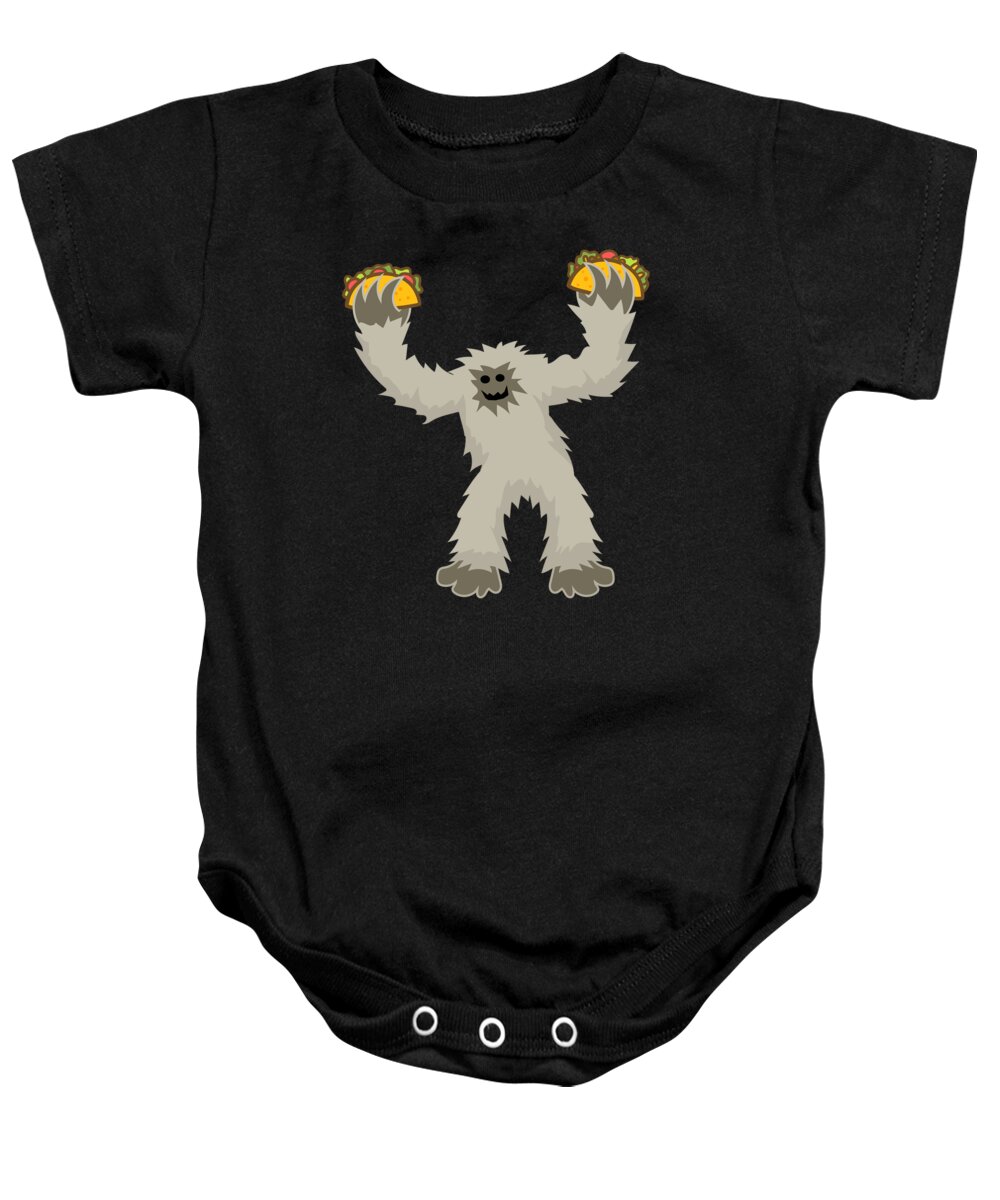 Funny Baby Onesie featuring the digital art Bigfoot Loves Tacos by Flippin Sweet Gear