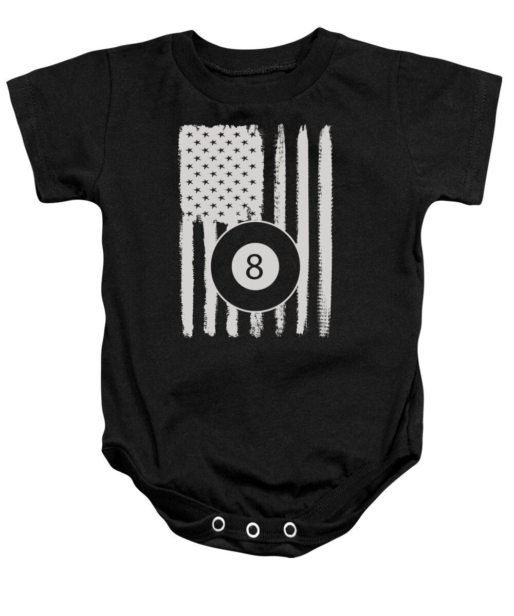 Pool Baby Onesie featuring the digital art Billiards American Flag 8 Ball USA Apparel by Michael S
