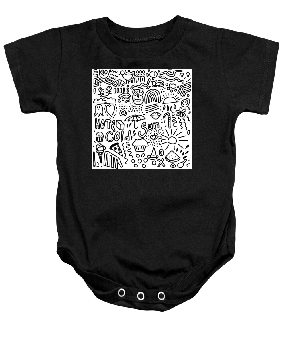 Black And White Doodle Baby Onesie featuring the drawing Black and White Doodle by Nancy Merkle