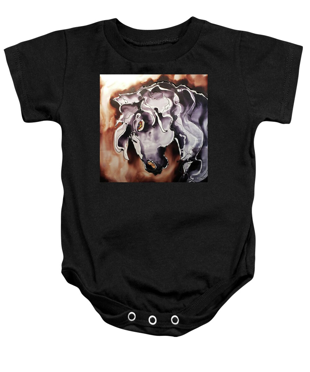 Hand Painted Silk Baby Onesie featuring the painting Black and white horse at dusk by Karla Kay Benjamin