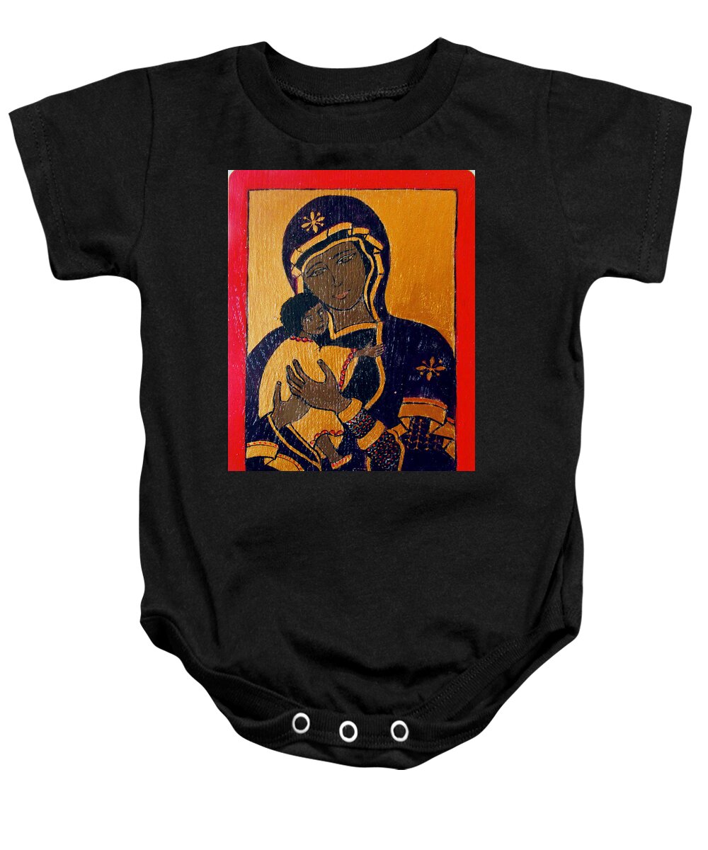 Mary Baby Onesie featuring the painting Black Madonna by Stephanie Moore