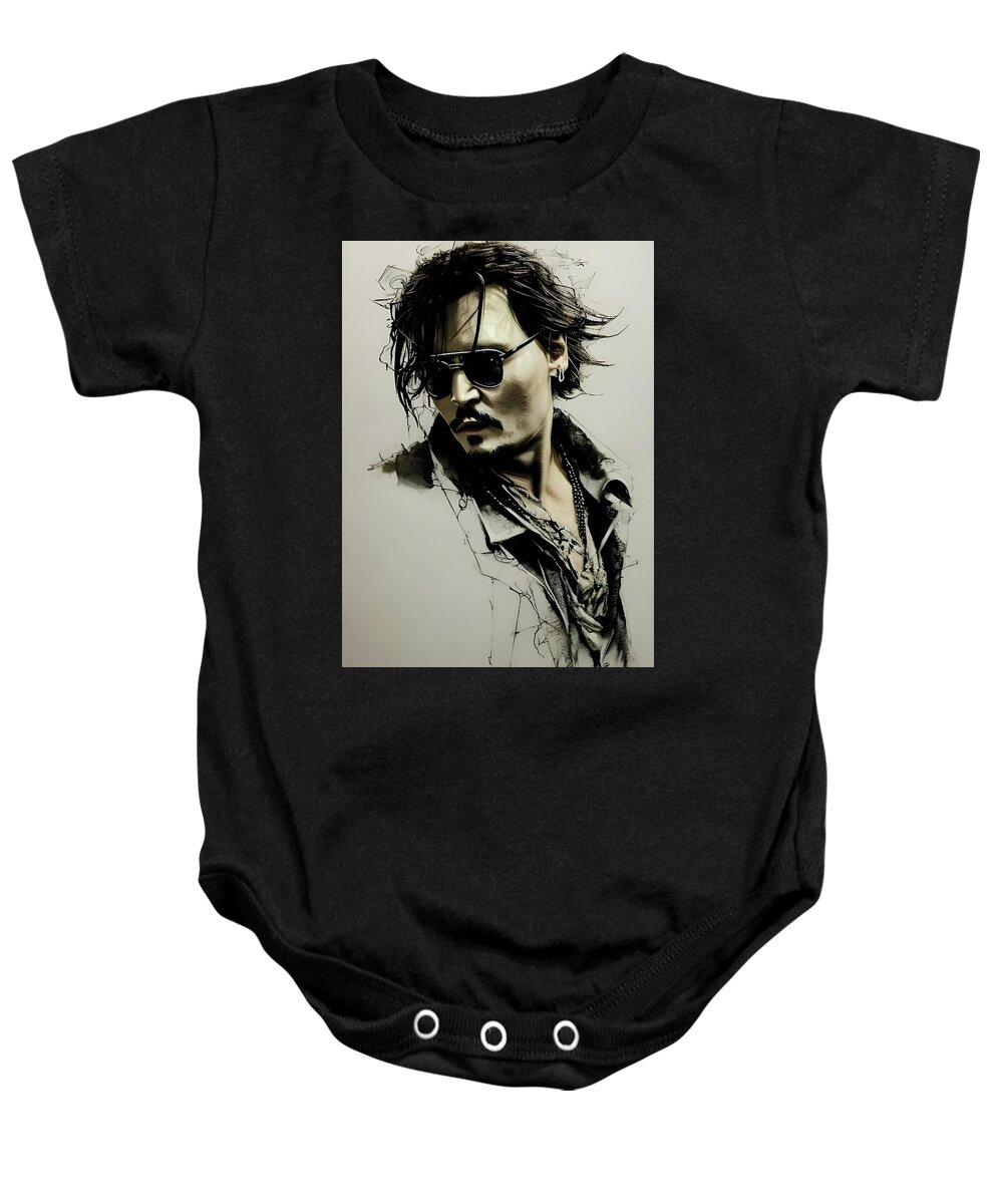 Johnny Depp Baby Onesie featuring the digital art Black Mass - Johnny Deep by Fred Larucci