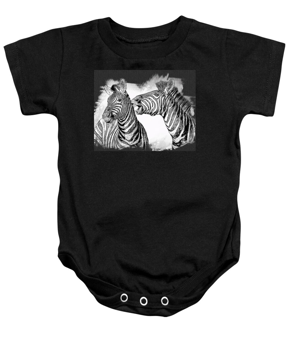 Zebras Baby Onesie featuring the digital art Black On White by Larry Linton