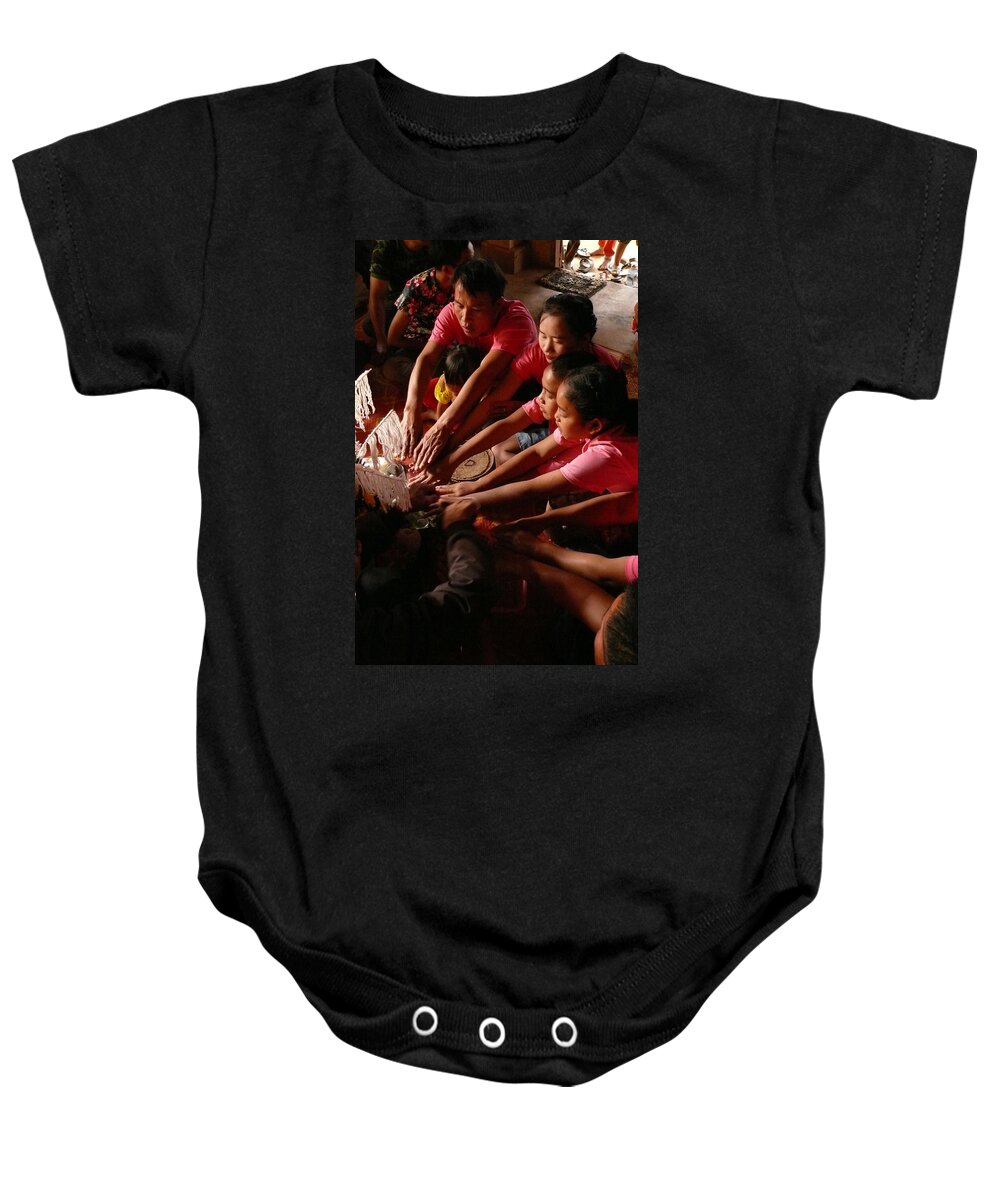 Celebration Baby Onesie featuring the photograph Blessing ceremony in Laos by Robert Bociaga