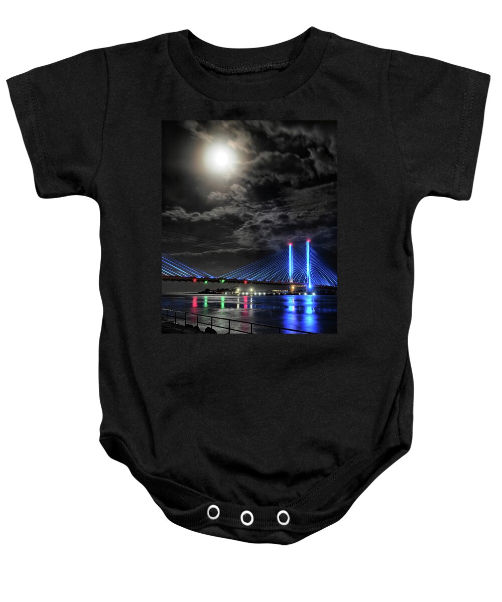 Full Moon Baby Onesie featuring the photograph Blood Moon Over the Indian River Bridge by Bill Swartwout
